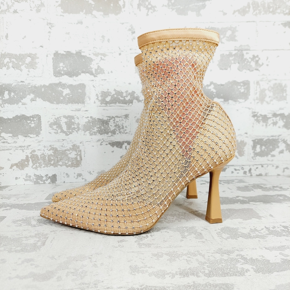 New Open Edit Hazley Cream  Crystals Pointy Toe Heeled Bootie E146